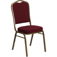 Flash Furniture HERCULES Series Crown Back Stacking Banquet Chair with Burgundy Fabric and 2.5'' Thick Seat - Gold Frame FD-C01-ALLGOLD-3169-GG
